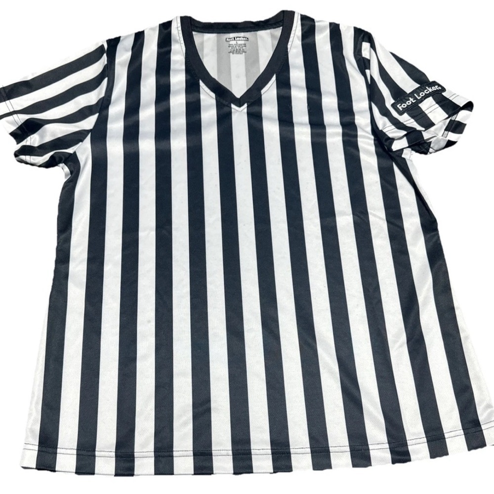 Official Foot Locker Genuine Referee Stripes Employee Uniform Shirt V-Neck Large